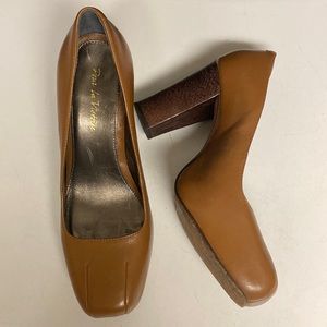 Pour La Victoire Brown Wood Heeled Shoes Size 6.5